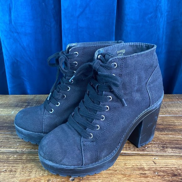 H&M Divided 709790 Canvas Platform Boots Black Size 8.5 - Picture 10 of 10